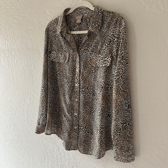 CHICOS | Women’s Animal-Print Shirt Size 2 Large Long Sleeve Button Down Blouse - Picture 12 of 12